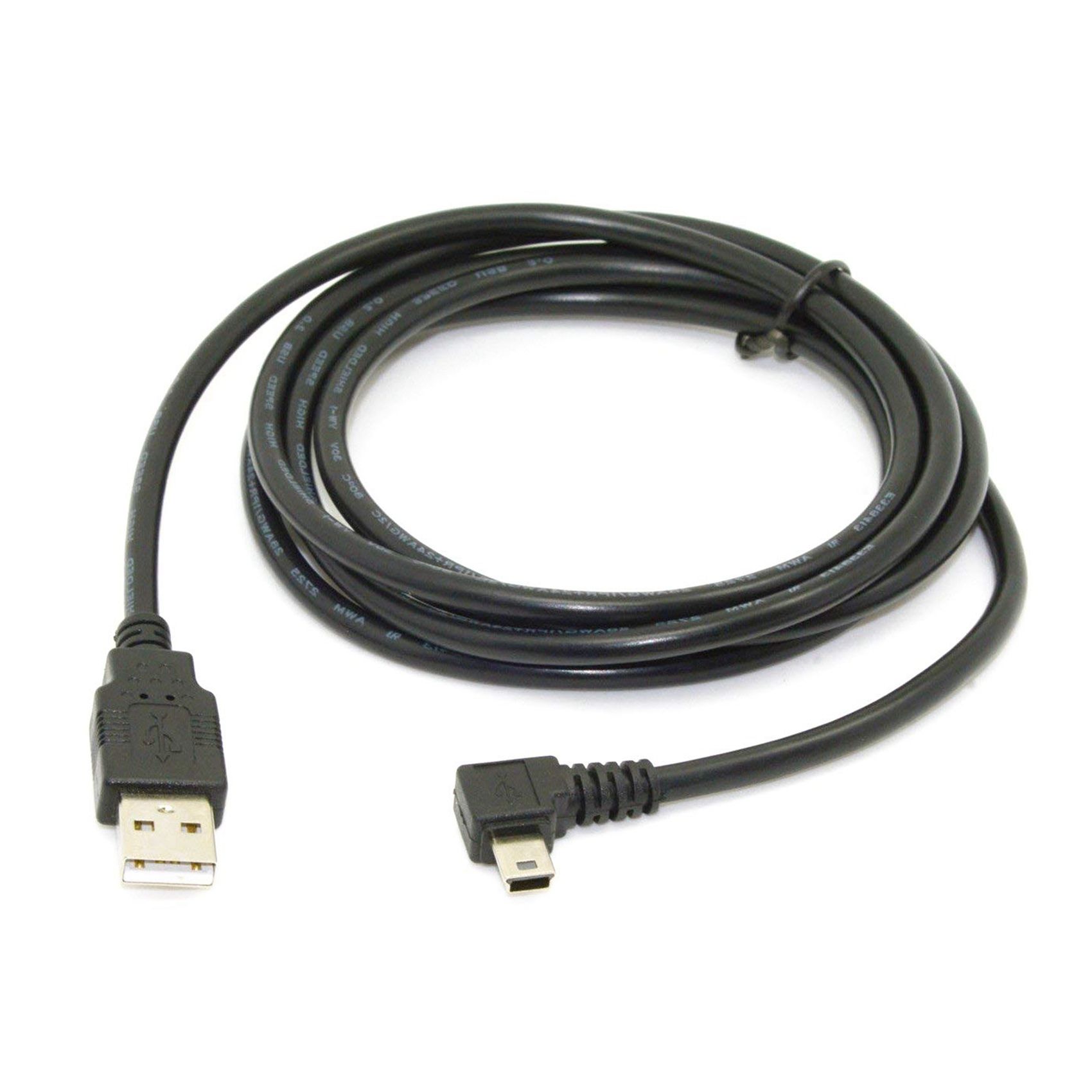 2X 1.8m Mini USB B Type 5pin Male 90 Degree Left Angled to USB 2.0 Male Data Cable Black Color