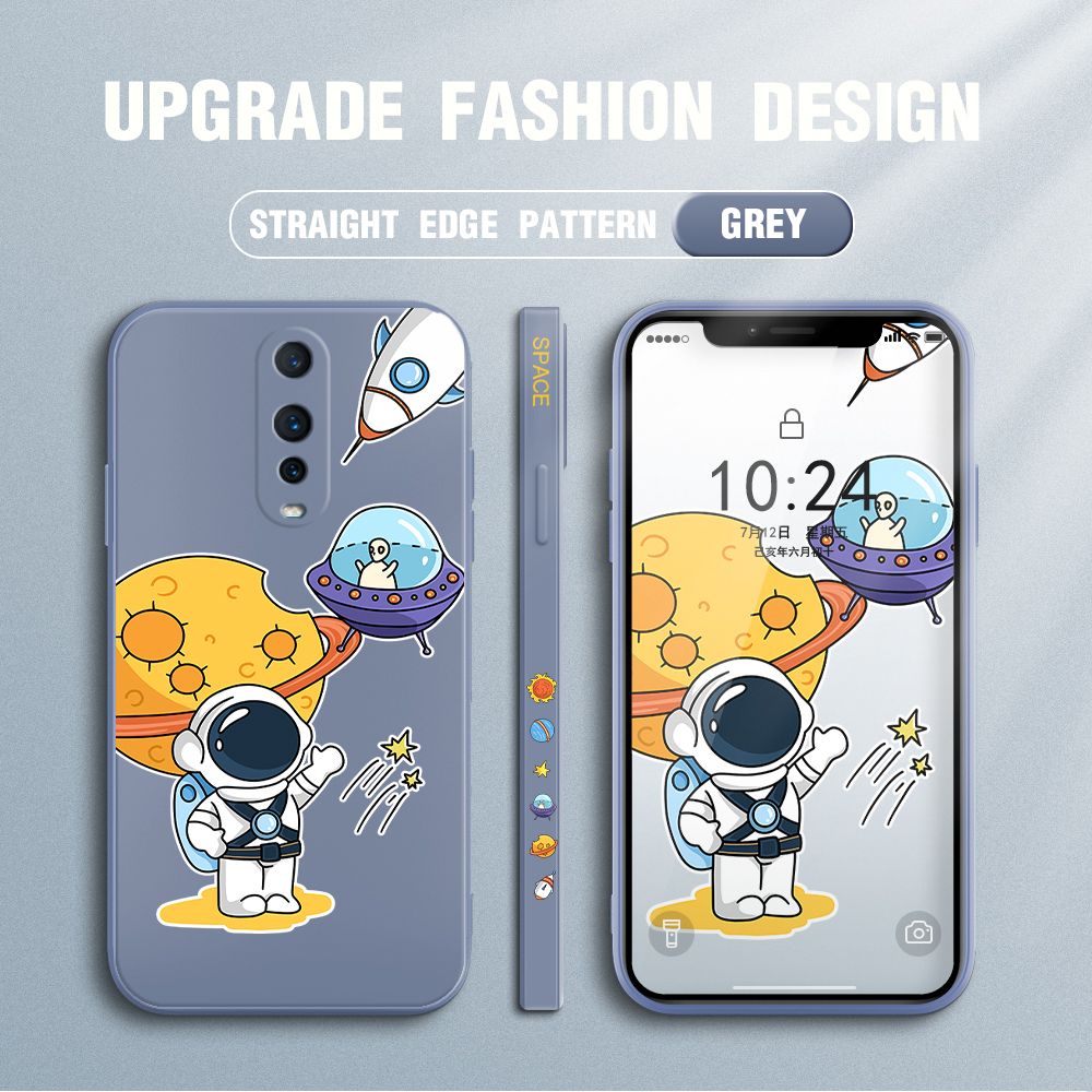 Jizetin for OPPO R17 Pro Case Side Design Phone Cover Moon Space Astronaut Cover Square Edge Pattern Liquid Silicone Trend Case