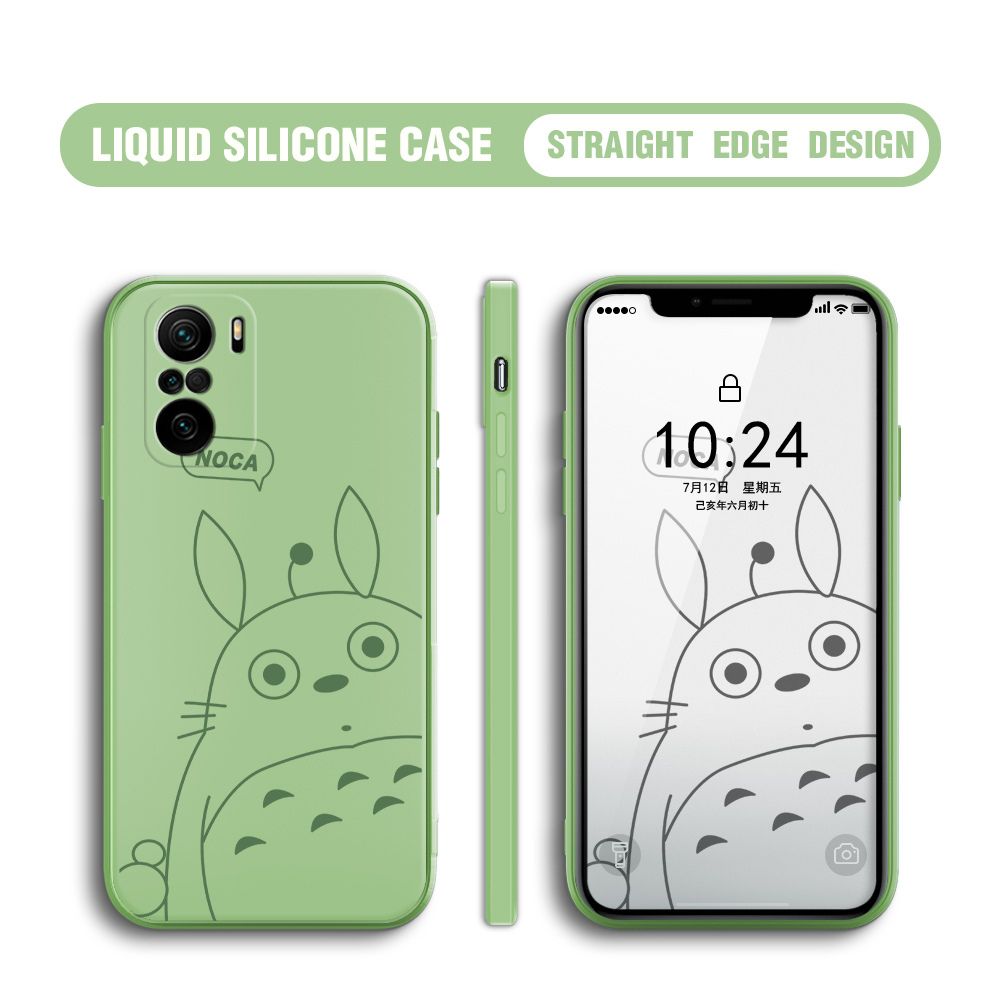 BILI for Xiaomi Poco F3 / Redmi K40 / K40 Pro Back Cover Lovely Totoro Multicolor Liquid Silicone Phone Case Soft Square Lens Protection Phone Cases