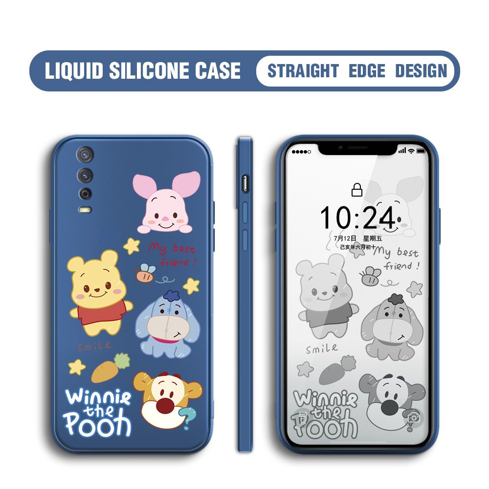 BILI for Vivo Y20 / Y20S / Y20i / Y12S / Y12A / Y20 2021 / Y20S G Back Cover Cute Winne Friends Multicolor Liquid Silicone Phone Case Soft Square Lens Protection Phone Cases