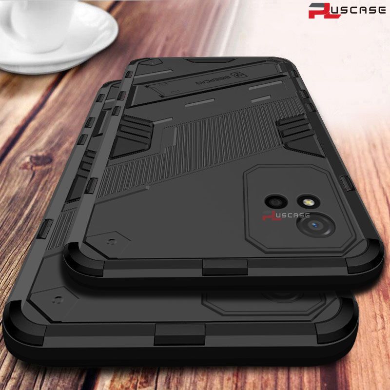 PlusCase for Realme Narzo 50i Stand Shockproof Phone Case Lens Camera Protection Armor Hard Casing