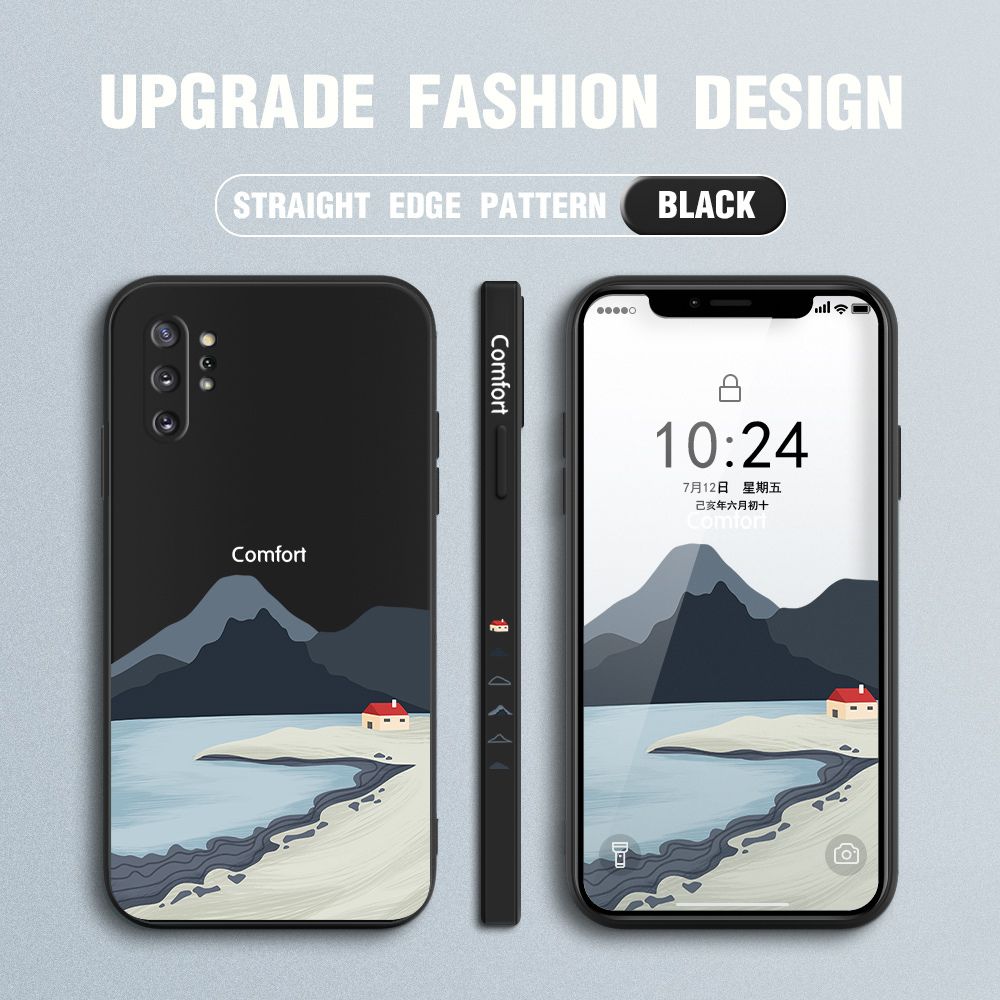 Jizetin for Samsung Galaxy Note 10 Plus Case Mount Fuji Design Side Design Phone Case Square Edge Pattern Liquid Silicone Cases Full Cover Camera Shockproof Protective Case