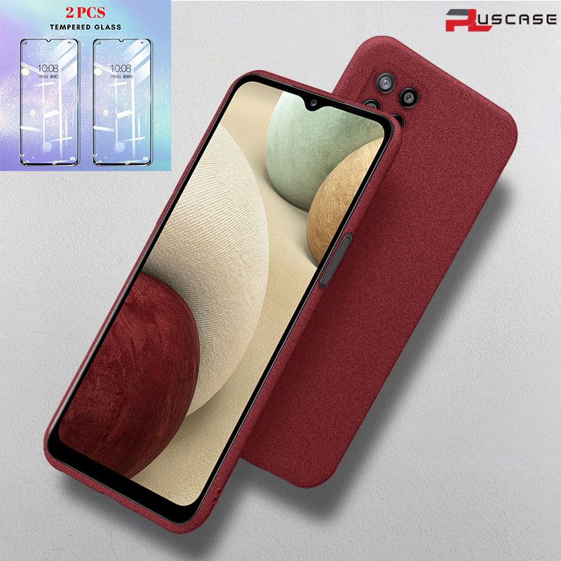 (2Pcs Free Tempered Glass) PlusCase for Samsung Galaxy M32 Soft Sandstone Case Quicksand Back Cover and Screen Protector Film