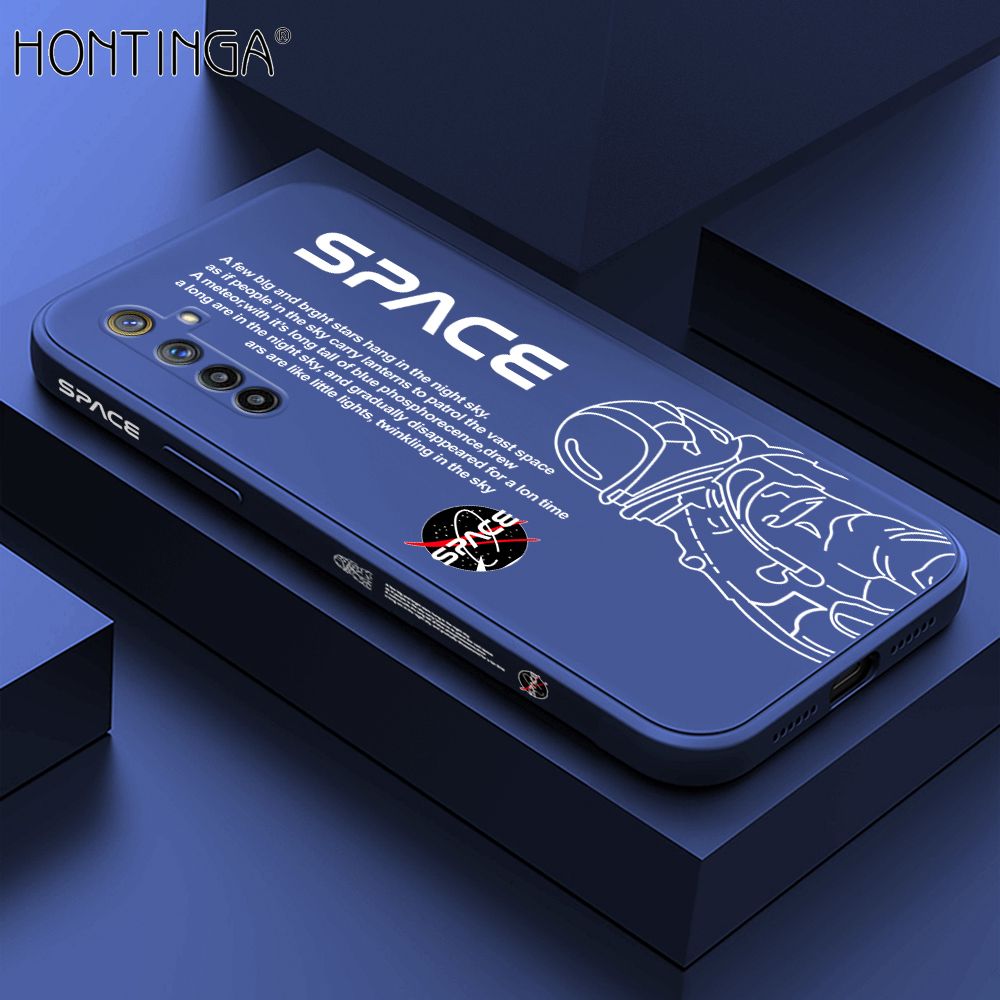 Hontinga for Realme 6 / Narzo Back Cover Cool Astronaut Pattern Case Soft Square Edge Liquid Silicone Phone Cases
