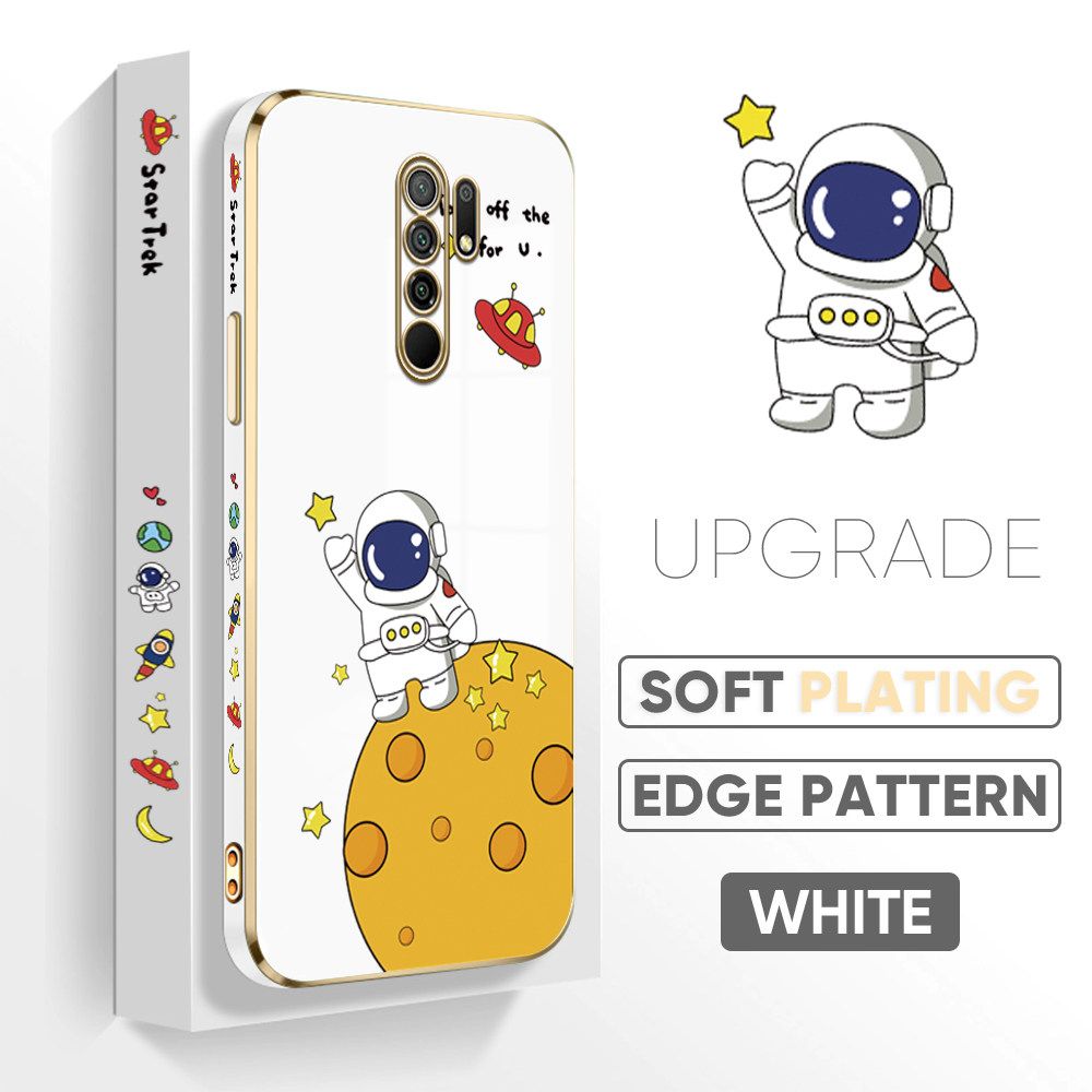 TA for Xiaomi Poco M2 / Redmi 9 Back Cover + Free Lanyard Planet Astronaut Luxury 6D Plating Case Side Pattern Soft Silicone Square Phone Cases