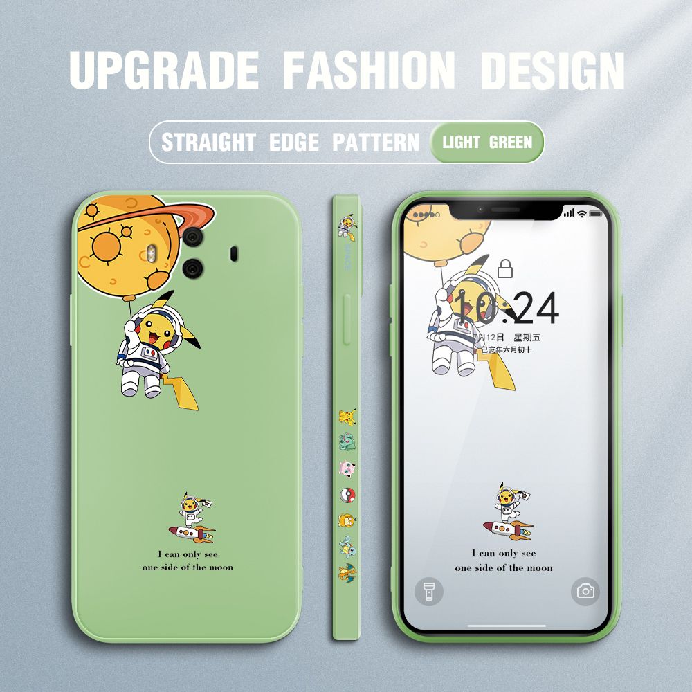 Jizetin for Huawei Mate 10 Case Side Design Phone Cover Cute Astronaut Pikachu Cover Square Edge Pattern Liquid Silicone Trend Case