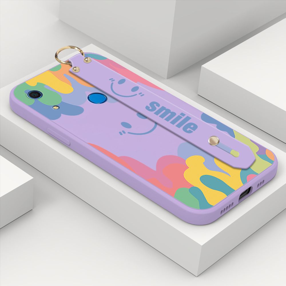 ZeroQiQi for Huawei Y6S Wrist Strap Case Soft Candy Color Splash Ink Cover Trend Square Printed Pattern Liquid Silicone Phone Case