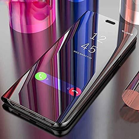 Clear View Mirror Leather Flip Cover for Oppo F7  - Black