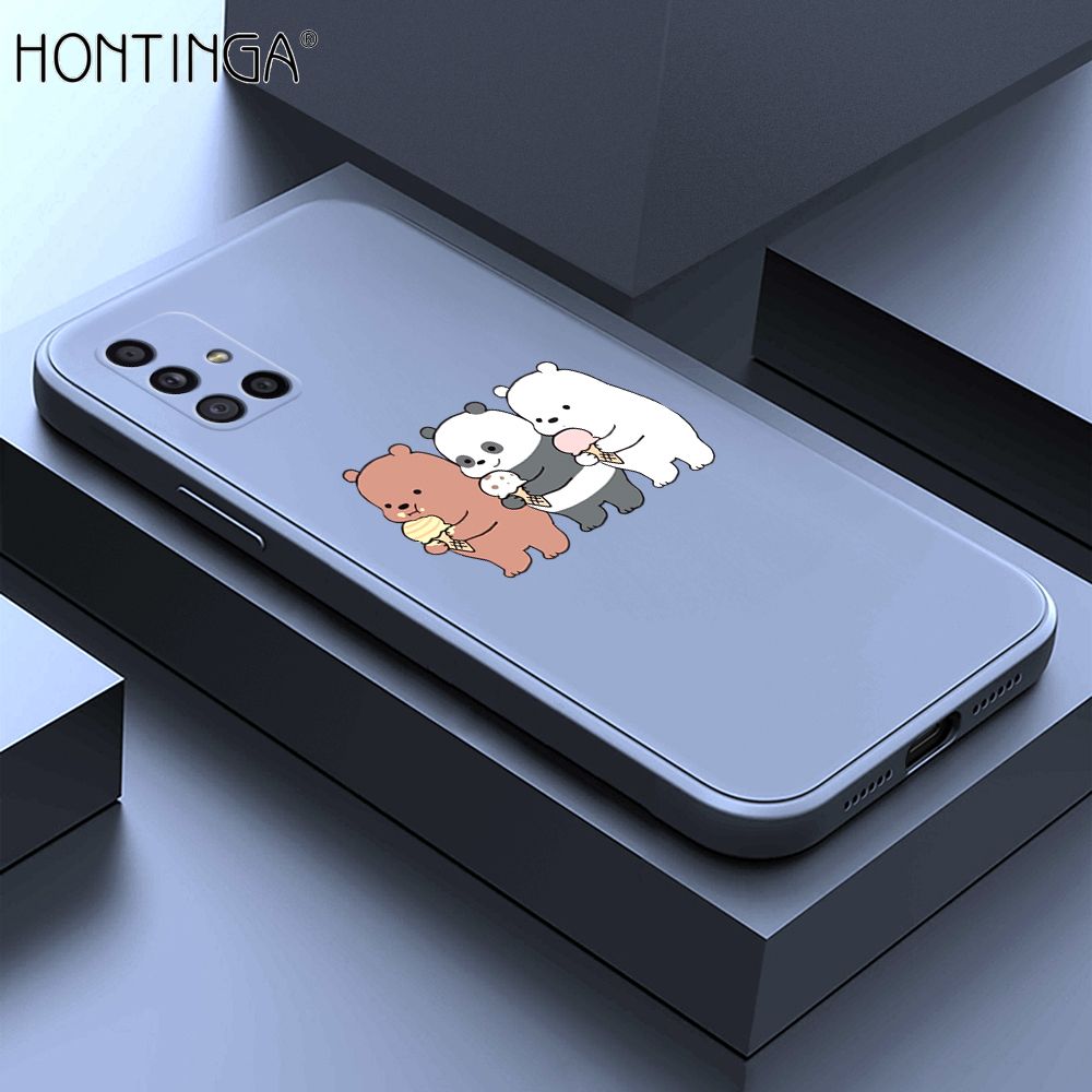 Hontinga for Samsung Galaxy M51 Case Cute Cartoon Bear  Phone Case Soft Square Edge Silicone Cases Full Lens Cover Shockproof Protection Cover