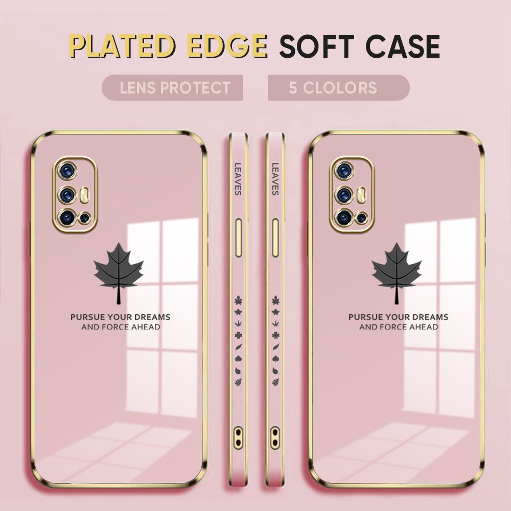 Luxury 6D Plating Case for Vivo V17 V19 Neo Back Cover Maple Leaf Side Pattern Soft Silicone Square Phone Cases