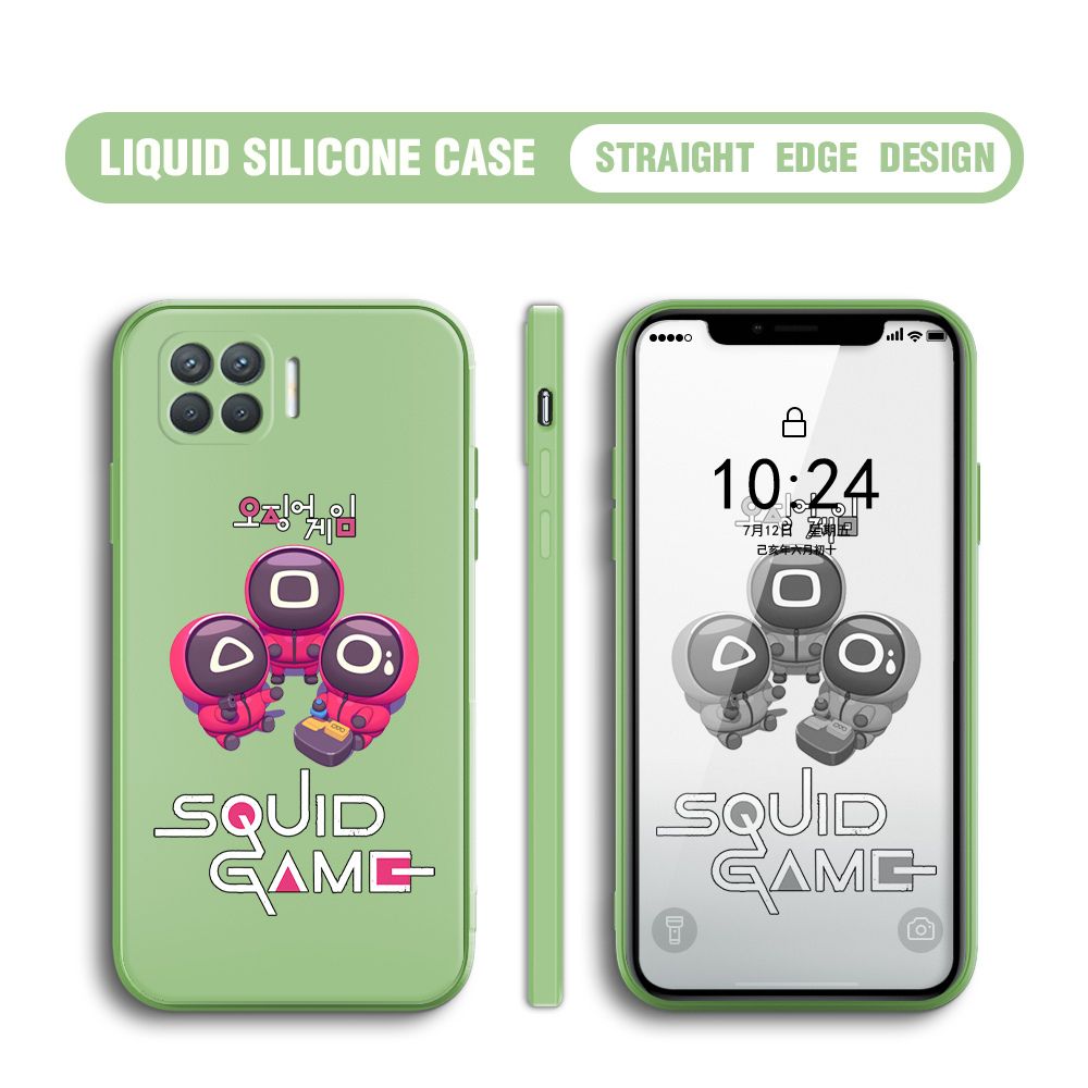 UCUC for OPPO Reno4 F Case Cute Cartoon Cute Squid Character Phone Cover Square Liquid Silicone Shockproof Phone Protective Case