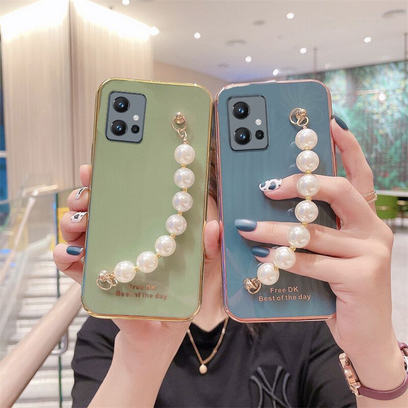 Phone Case For VIVO Y75 5G Soft Case Transparent Plating Electroplating Shiny Cases + Pearl Bracelet for VIVO Y75 5G Cover