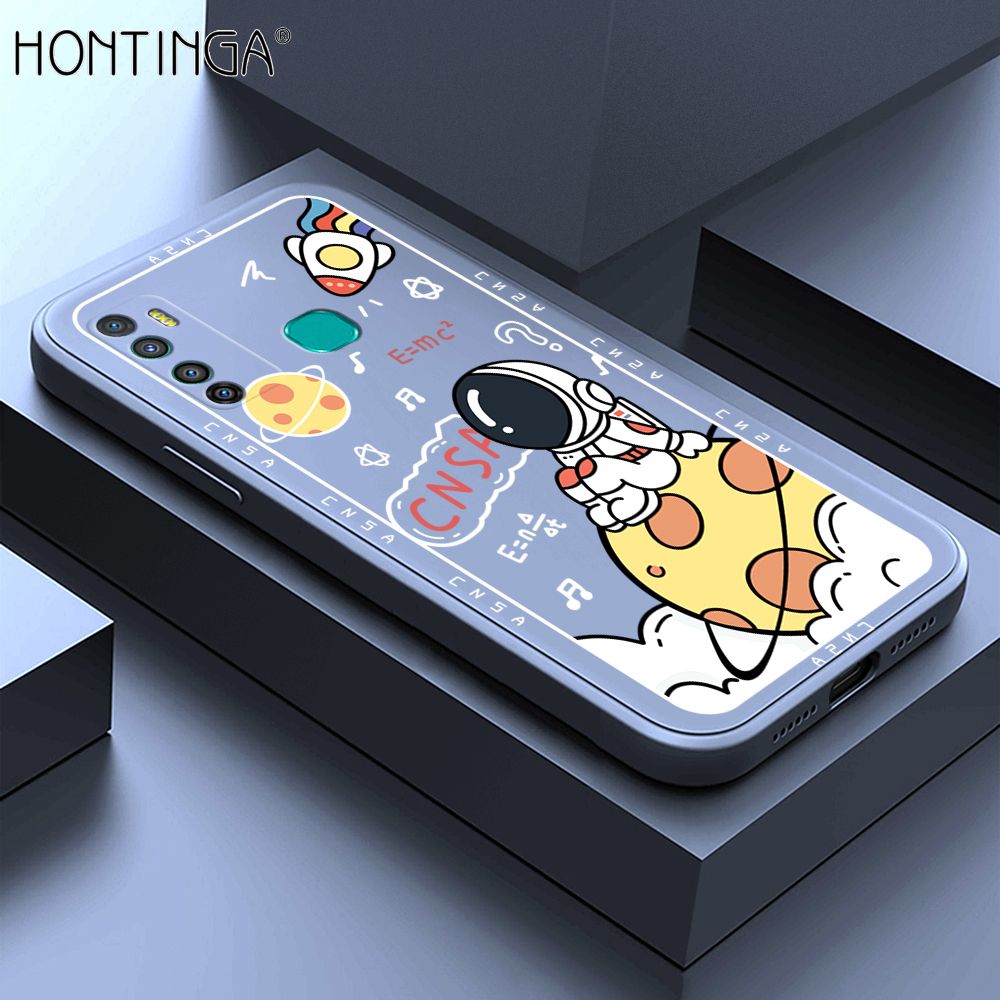 Hontinga for Infinix Hot 9 Case Cartoon Astronauts Phone Case Phone Case Soft Square Edge Silicone Cases Full Lens Cover Shockproof Protection Cover