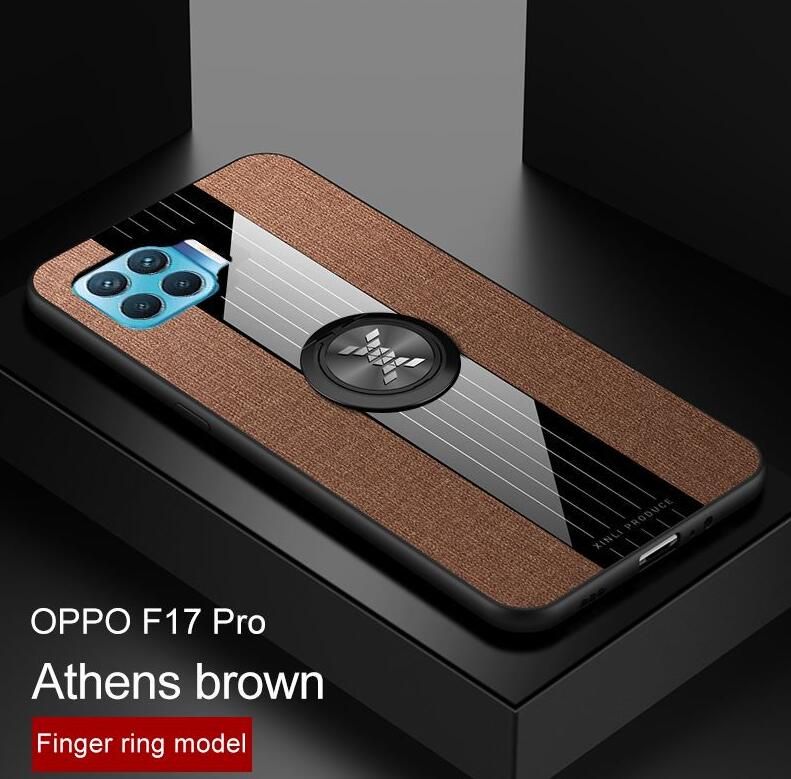 icasecover for OPPO F17 Pro Hard Case Hybrid Shockproof Fabric Silicone Splicing Color Car Magnetic Ring Buckle Back Cover