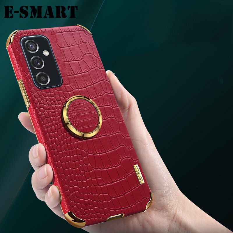 Phone Case Samsung Galaxy A13 4G Back Cover Crocodile Pattern Leather for Samsung A13 4G Electroplated Edge Rotating Ring Protective Case
