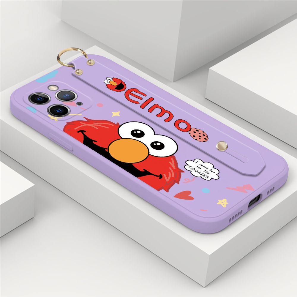 ZeroQiQi for iPhone 11 Pro Wrist Strap Case Cute Cute Cartoon Little Monster Phone Cover Square Edge Liquid Silicone Case Full Cover Camera Shockproof Protective Cases