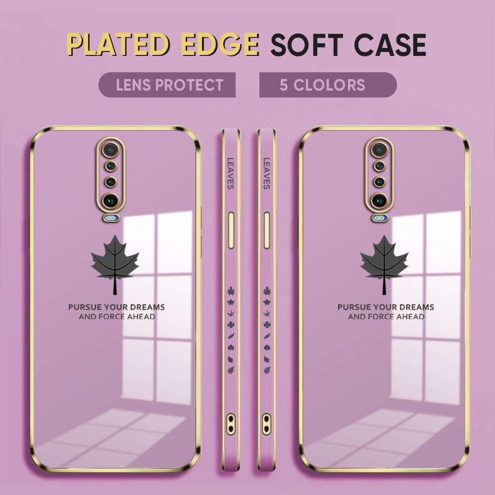 Luxury 6D Plating Case for Redmi K30 Phone Cases Maple Leaf Side Print Soft Silicone Square Back Cover