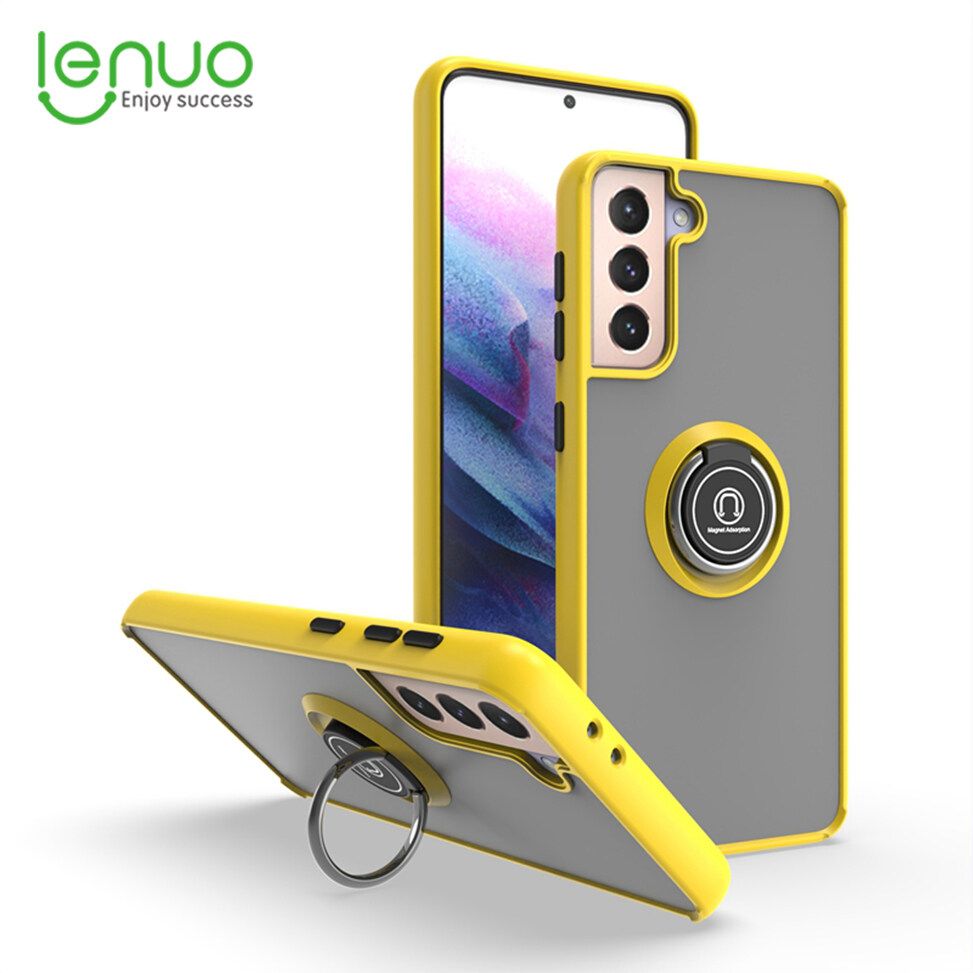 Lenuo Anti-fall Fashion Protective Phone Case For Samsung Galaxy S21 Casing Multifunction Car Magnetic Shockproof With Ring Stand Back Cover