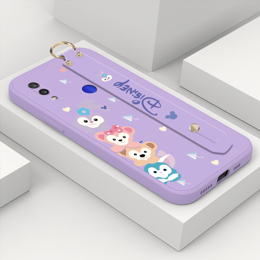 ZeroQiQi for Xiaomi Redmi Note 7 Wrist Strap Case INS Cute Style Creative Cartoon Rabbit and Fox Cover Thin Square Edge Liquid Silicone Phone Case