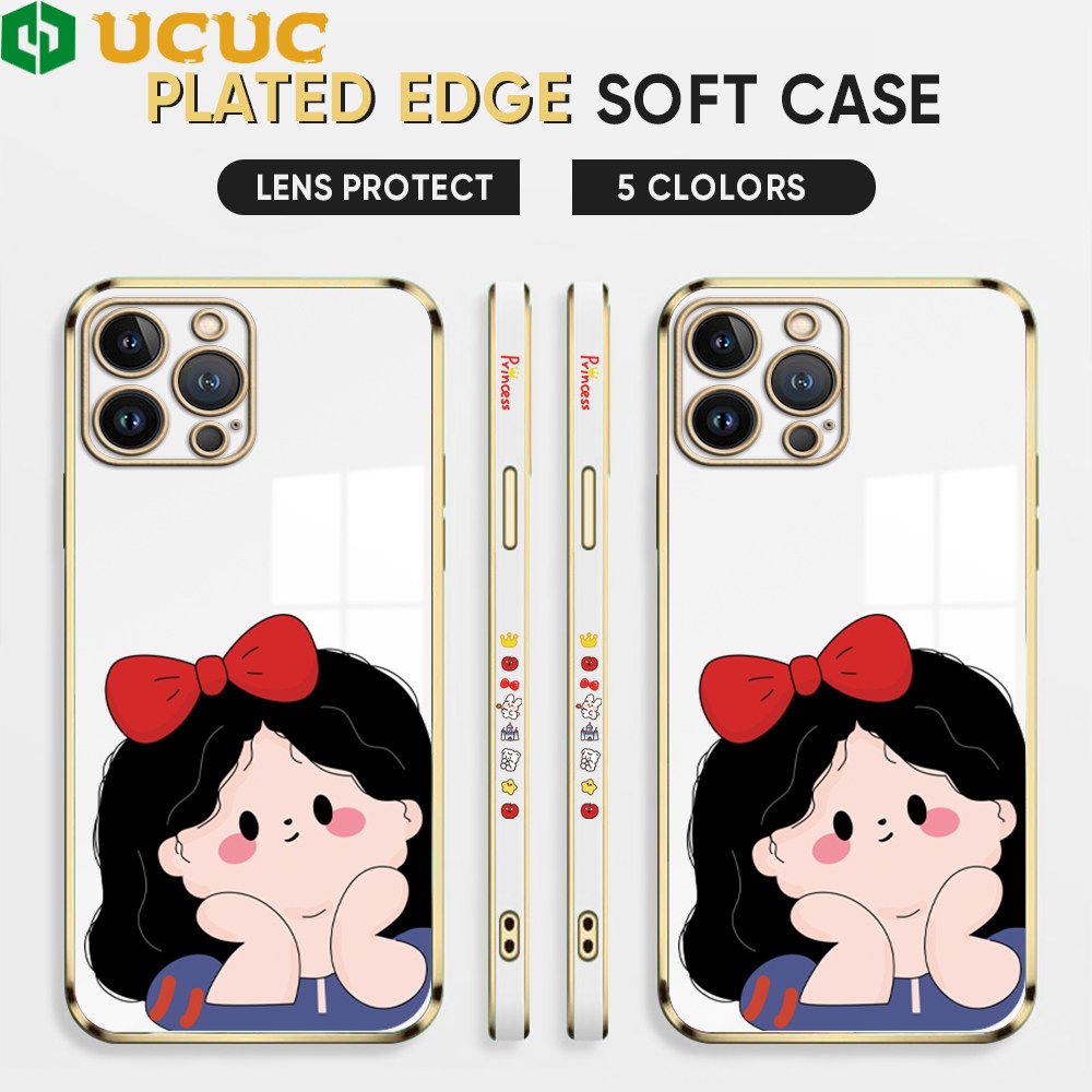 UCUC for iPhone 12 Pro Back Cover + Free Lanyard Cute Gir Luxury 6D Plating Case Side Pattern Soft Silicone Square Phone Cases