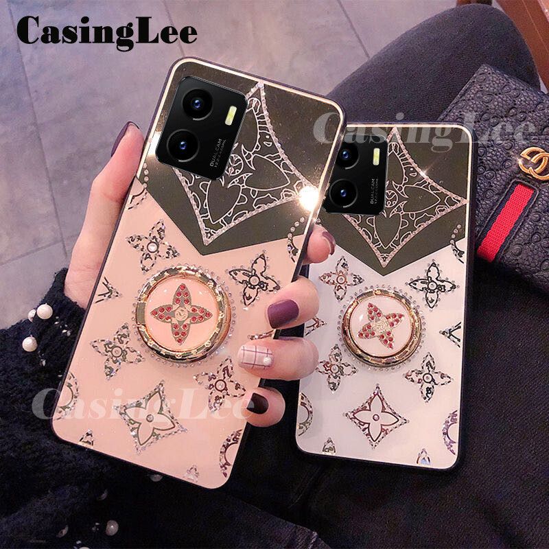 CasingLee For VIVO Y15A case Navigation Magnetic Ring Holder Luxury Diamond clover Mirror Back Cover VIVO Y15A Phone cases cover Luxury with Lanyard For girls and Boys