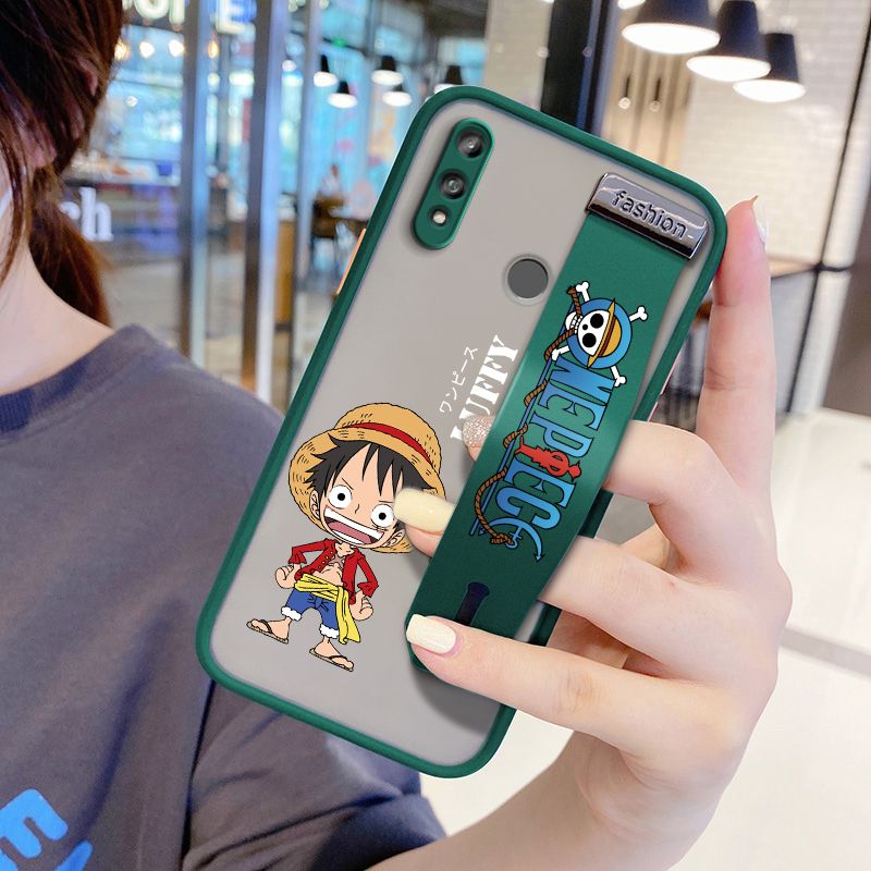UCUC for Huawei Y9 2019 Wrist Strap Case Anime One Piece Luffy Wristband Printing Cover Shockproof Frosted Phone Case
