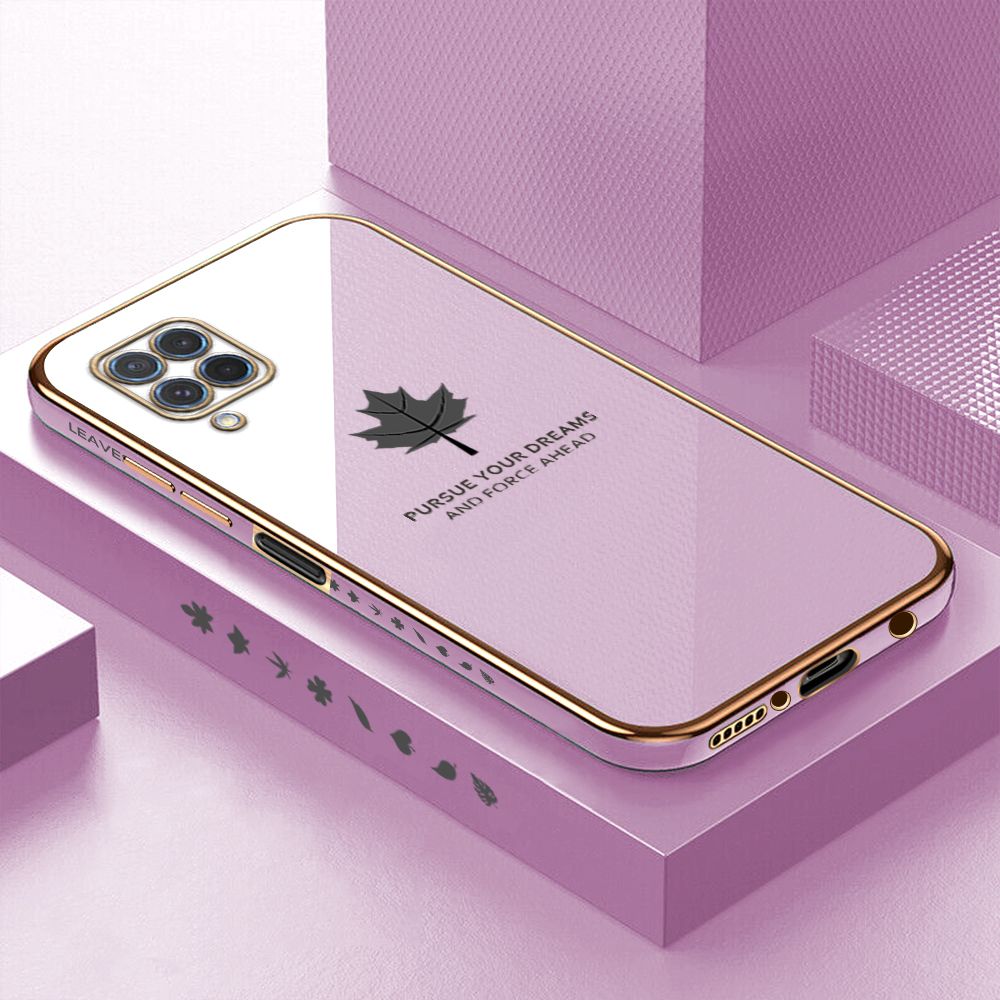 Luxury 6D Plating Case for Samsung M62 F62 Maple Leaf Side Pattern Back Cover Soft Silicone Square Phone Cases + Free Lanyard