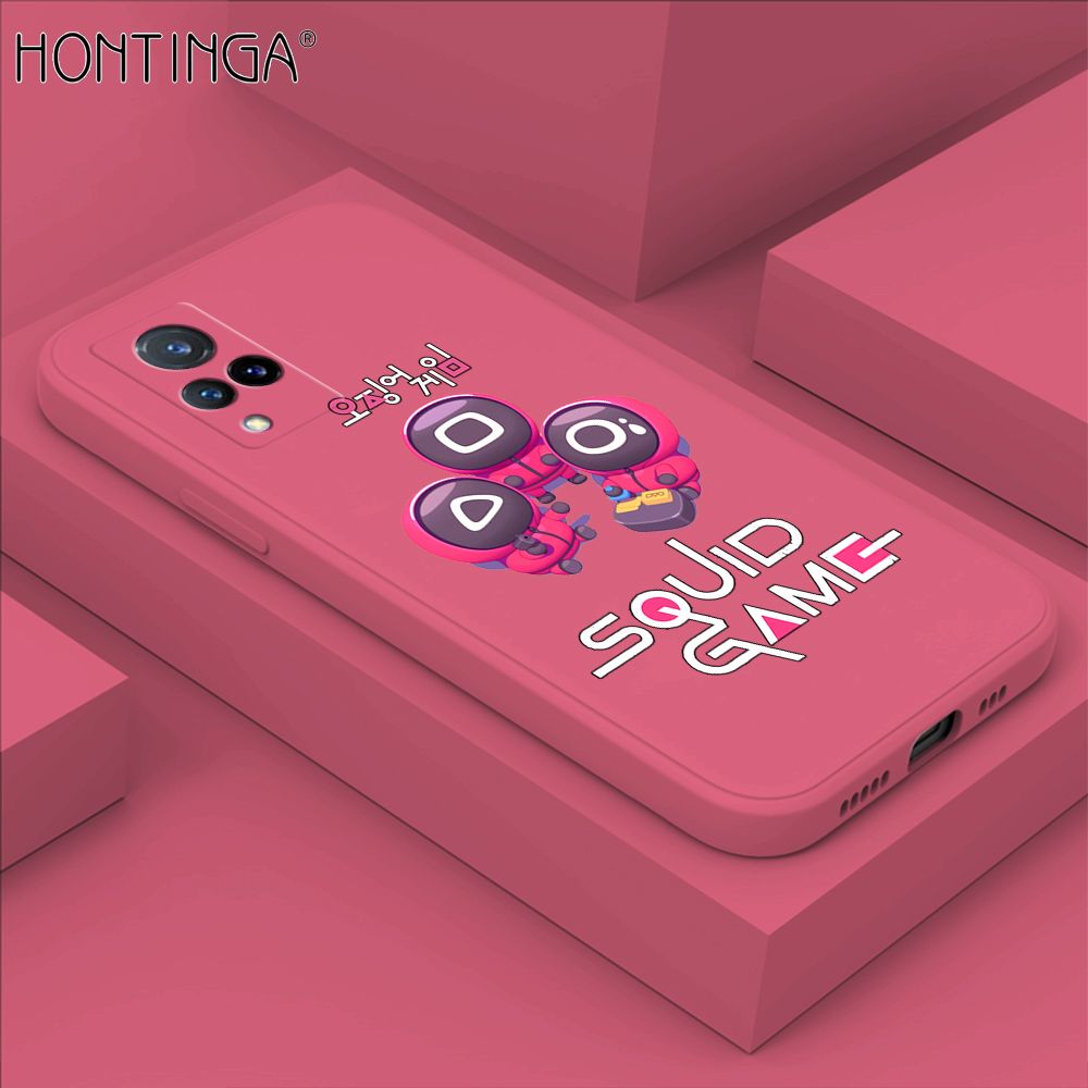 Hontinga for Vivo V21 Case Cute Cartoon Cute Squid Character Phone Cover Square Liquid Silicone Shockproof Phone Protective Case