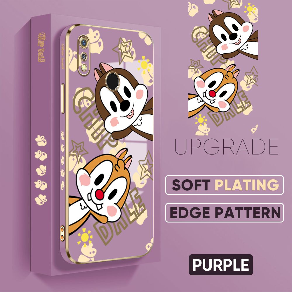Jizetin (Free Lanyard) Realme 3 Back Cover Two Chipmunks Luxury 6D Plating Case Side Pattern Soft Silicone Square Mobile Phone Cases