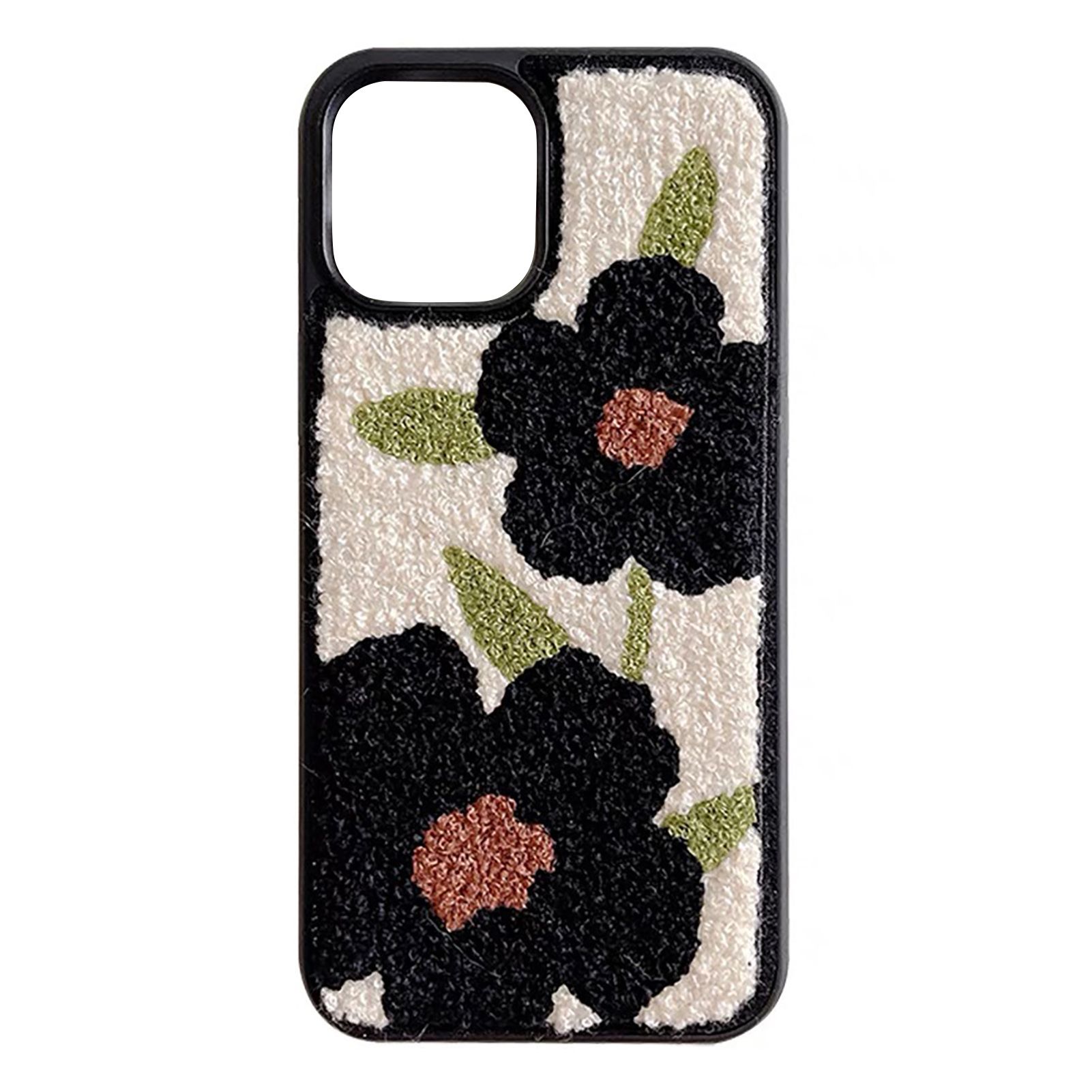 Phone Bk Ultra-thin Winter Plush Flower Embroidery Phone Protective