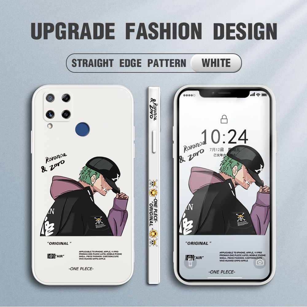 Jizetin for Realme C15 Case Anime One Piece Roronoa Zoro Side Design Phone Case Ultra Soft Edge Pattern Liquid Silicone Phone Cases