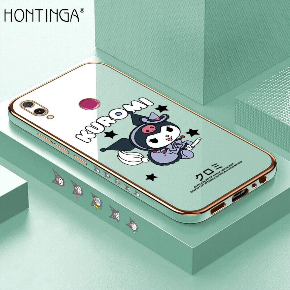Hontinga for Huawei Y9 2019 Luxury 6D Plating Soft Casing Silicone Square Frame Phone Case Shiny Bling Back Cover Cute Cartoon Anime Characters Case