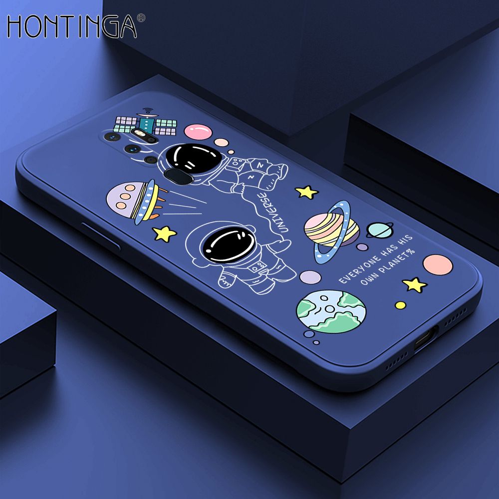 Hontinga for OPPO A5 2020 / A9 2020 Case Fashion Earth Planet Astronaut Phone Case Soft Square Edge Silicone Cases Full Lens Cover Shockproof Protection Cover
