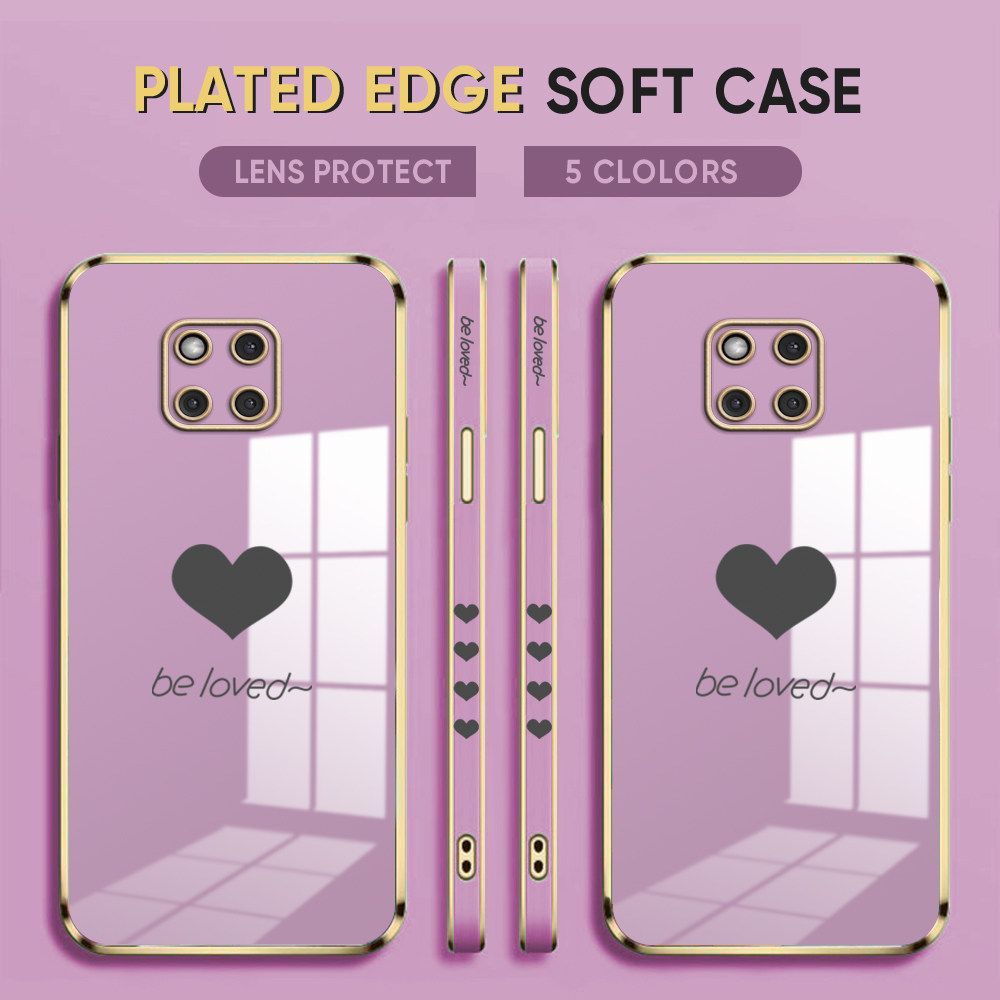 Luxury 6D Plating Case for Huawei Mate 20 Pro Phone Cases Lover Heart Side Print Soft Silicone Square Back Cover