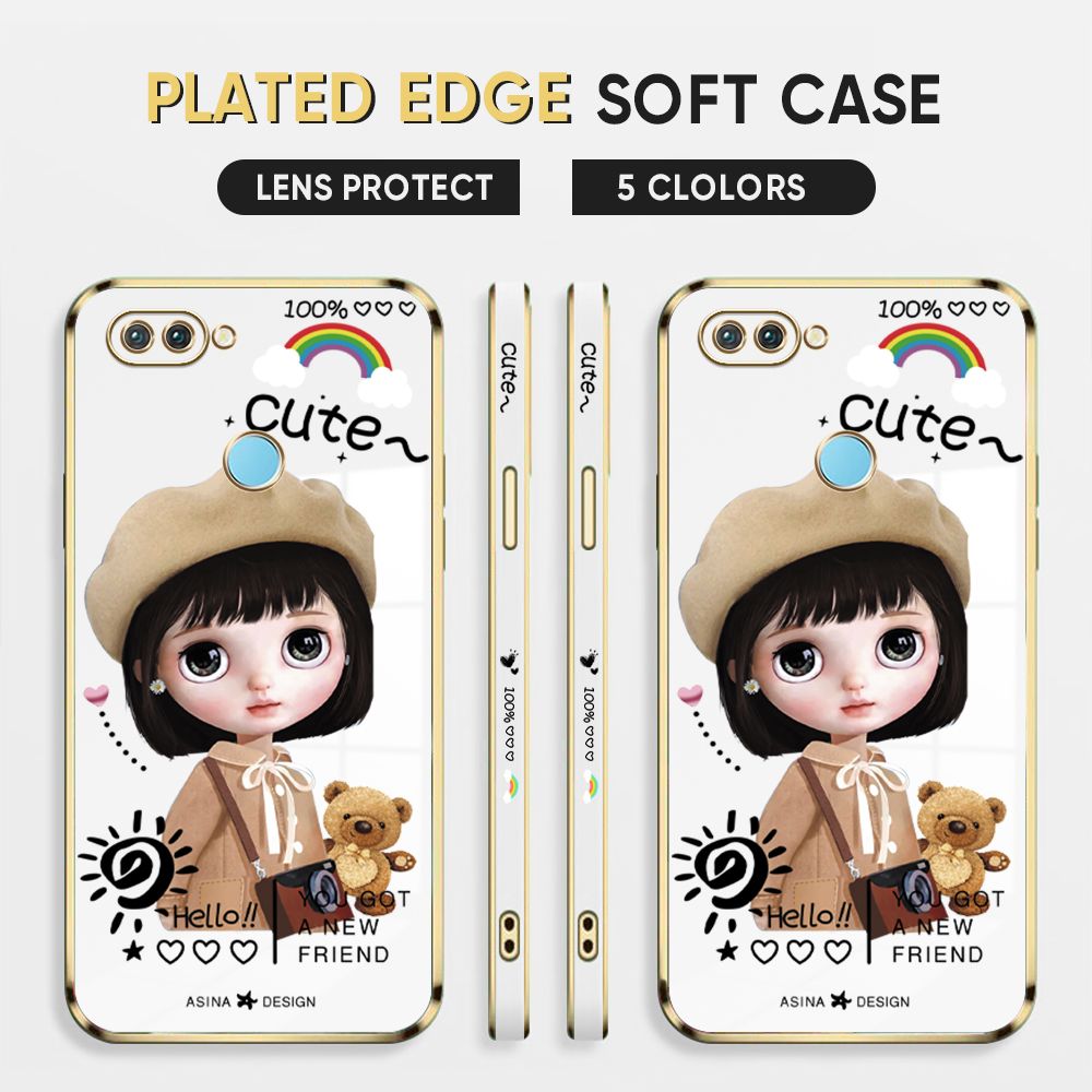 Luxury 6D Plating Case for Realme U1 Phone Cases Satchel Girl Side Print Soft Silicone Square Back Cover