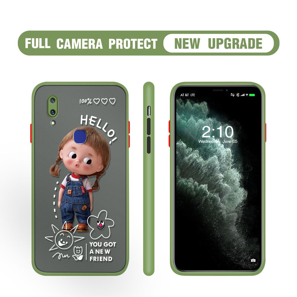 Hontinga for Vivo V11i Case Cute Cartoon Little Girl Cover Camera Shockproof Protection Case Edge Frosted Transparent Phone Cover