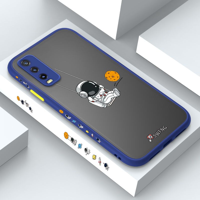 ZeroQiQi for Vivo Y20 Case Astronaut Swinging Side Printing Cover Frosted Ultra Thin Protective Anti Fall Phone Case