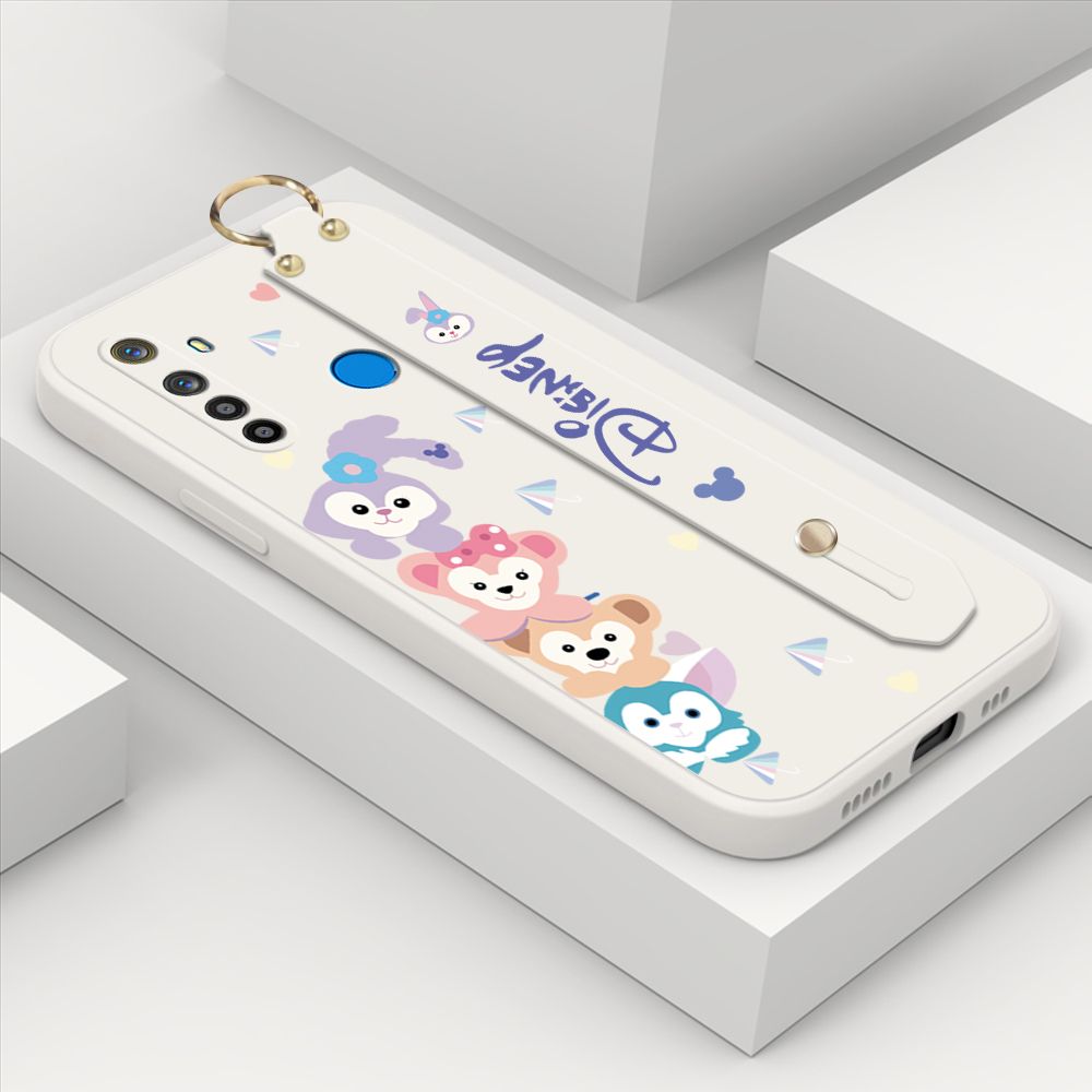 ZeroQiQi for Realme 5i Wrist Strap Case INS Cute Style Creative Cartoon Rabbit and Fox Cover Thin Square Edge Liquid Silicone Phone Case