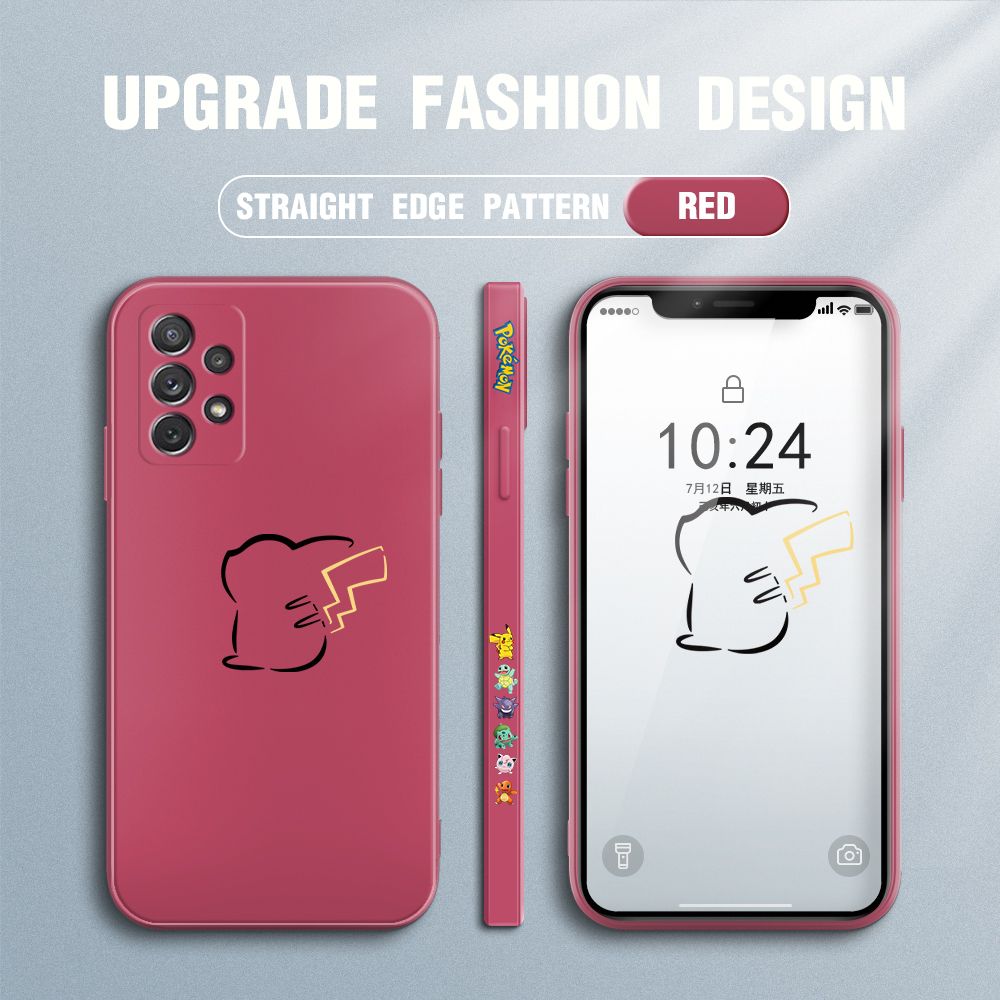 Jizetin for Samsung Galaxy A72 / A72 5G Case New Pikachu Pokémon Design Side Design Phone Case Square Edge Pattern Liquid Silicone Cases Full Cover Camera Soft Protection Case