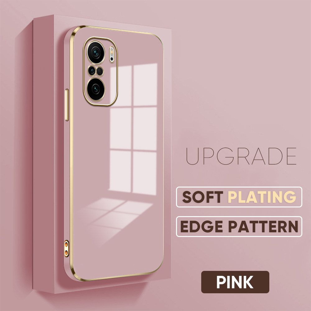 Jizetin (Free Lanyard) Xiaomi Poco F3 / Redmi K40 / K40 Pro Case Luxury 6D Plating Soft Casing Silicone Square Frame Phone Case Shiny Bling Back Cover