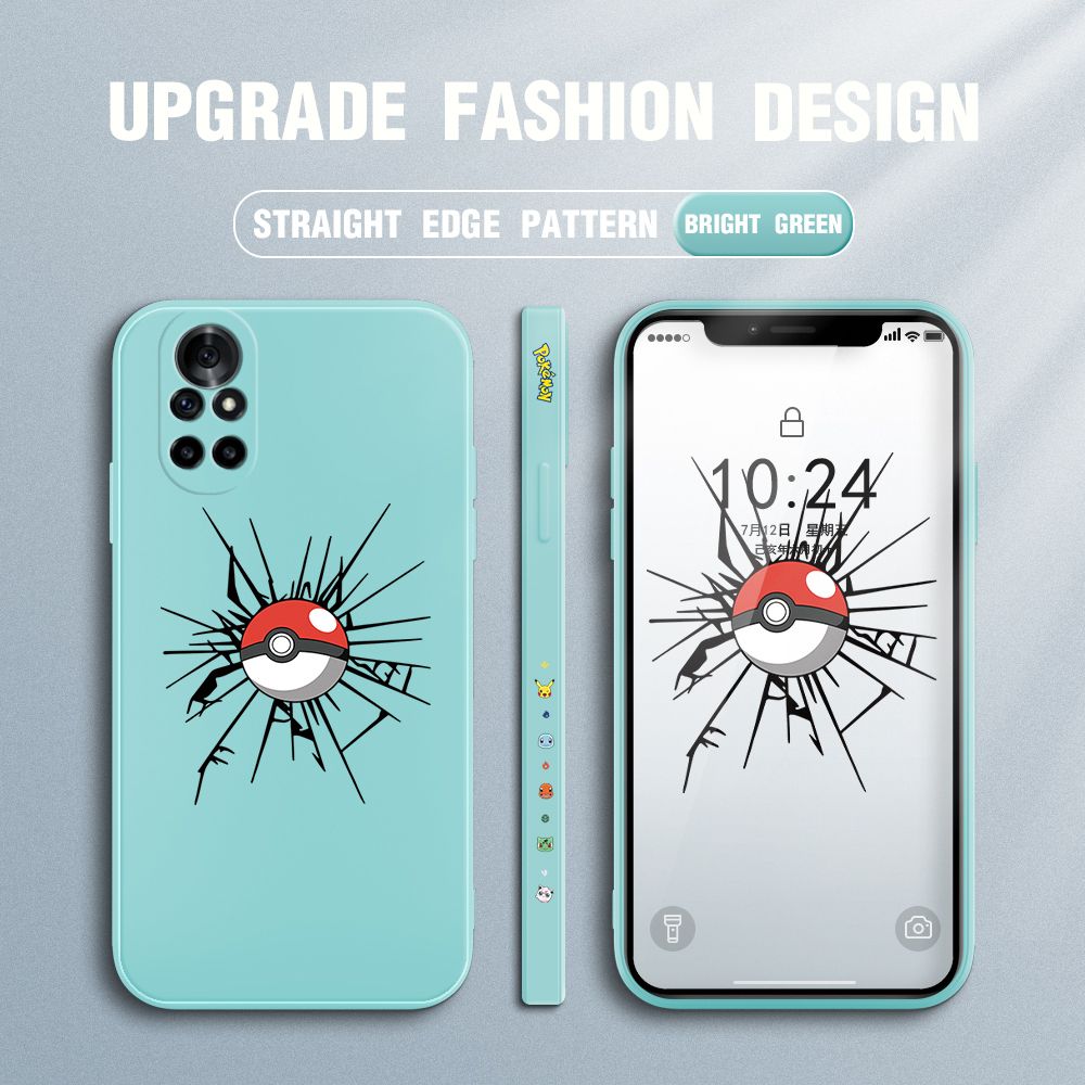 Jizetin for Huawei Nova 8 Pro Case Cartoon Pokémon Pocket Monster Design Side Design Phone Case Square Edge Pattern Liquid Silicone Cases Full Cover Camera Shockproof Protective Case