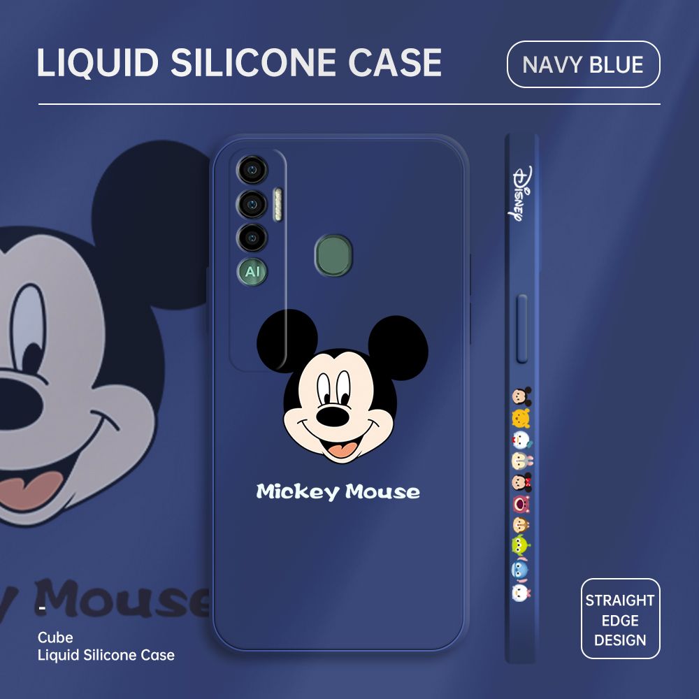Jizetin for Tecno Spark 7 Pro / Camon 17 Back Cover Mickey Mouse Soft Multicolor Square Liquid Phone Case Full Camera Shockproof Protection Silicone Phone Cases