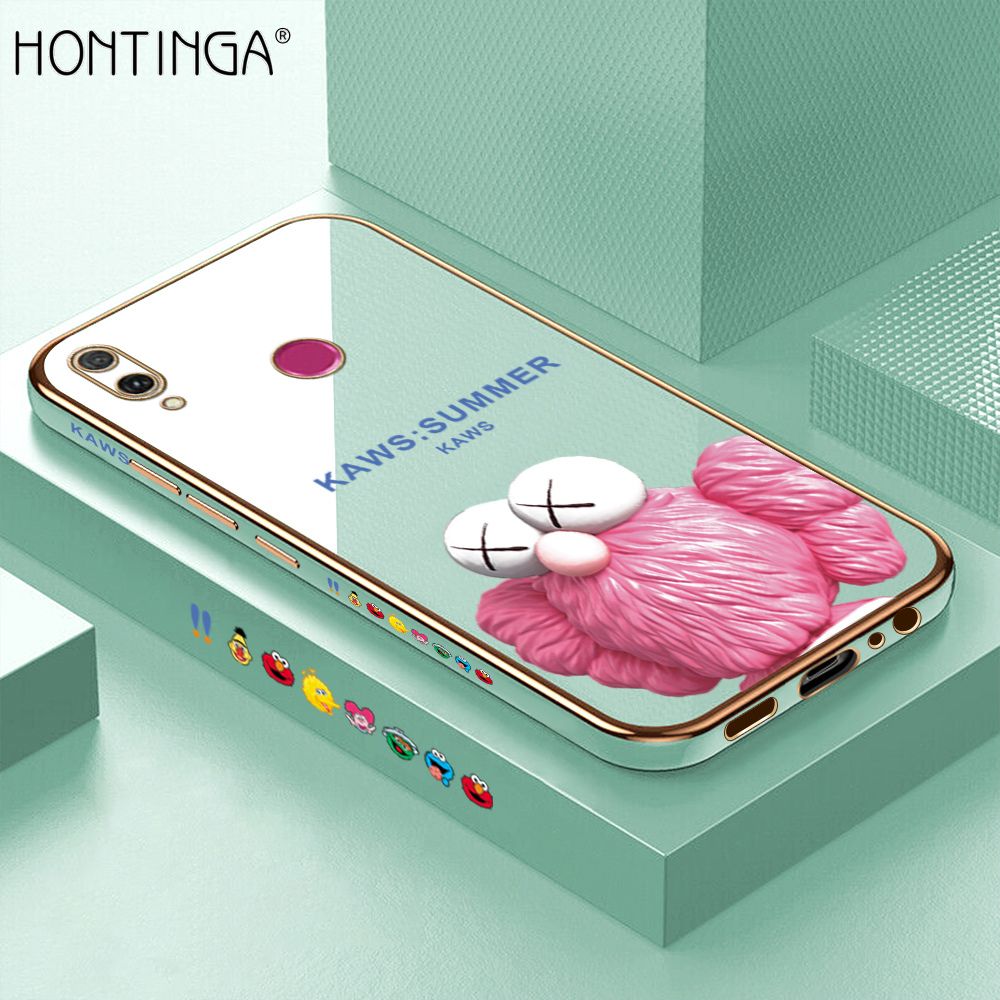 Hontinga for Huawei Y9 2019 Luxury 6D Plating Soft Casing Silicone Square Frame Phone Case Shiny Bling Back Cover Pink Doll Side Pattern Case
