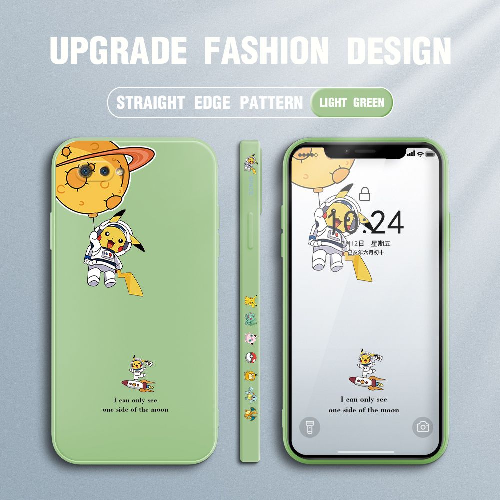 Jizetin for Realme C2 Case Side Design Phone Cover Cute Astronaut Pikachu Cover Square Edge Pattern Liquid Silicone Trend Case