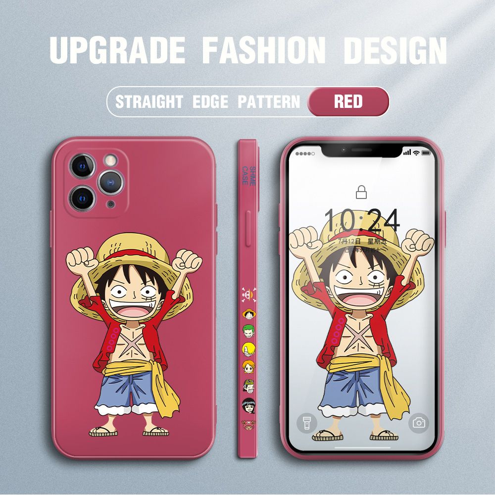 Jizetin for iPhone 11 Pro Max Case Anime One-Piece Monkey D. Luffy Anime Side Design Phone Case Square Edge Pattern Liquid Silicone Cases Full Cover Camera Shockproof Protective Case