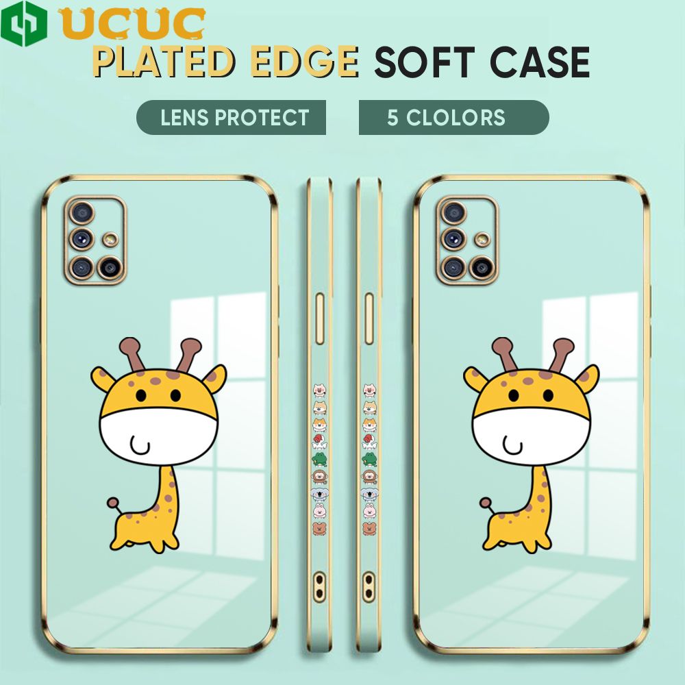UCUC for Samsung Galaxy M51 Back Cover + Free Lanyard Big Head Giraffe Luxury 6D Plating Case Side Pattern Soft Silicone Square Phone Cases