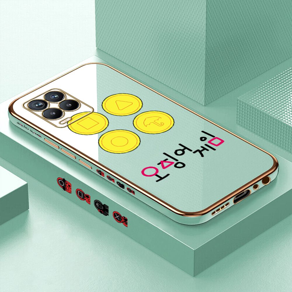 Luxury 6D Plating Case for Realme 8/8 Pro Popular Games Side Pattern Back Cover Soft Silicone Square Phone Cases + Free Lanyard