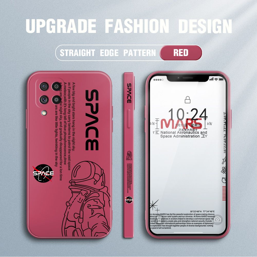 Jizetin for Samsung Galaxy M62 Case NASA Astronaut Design Side Design Phone Case Square Edge Pattern Liquid Silicone Cases Full Cover Camera Shockproof Protective Case
