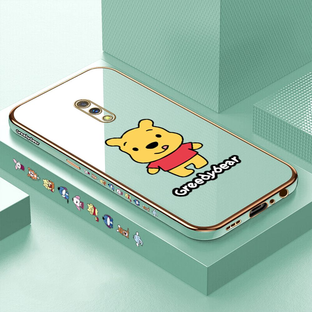 Luxury 6D Plating Case for Realme X Cartoon Squirming Bear Side Pattern Back Cover Soft Silicone Square Phone Cases + Free Lanyard
