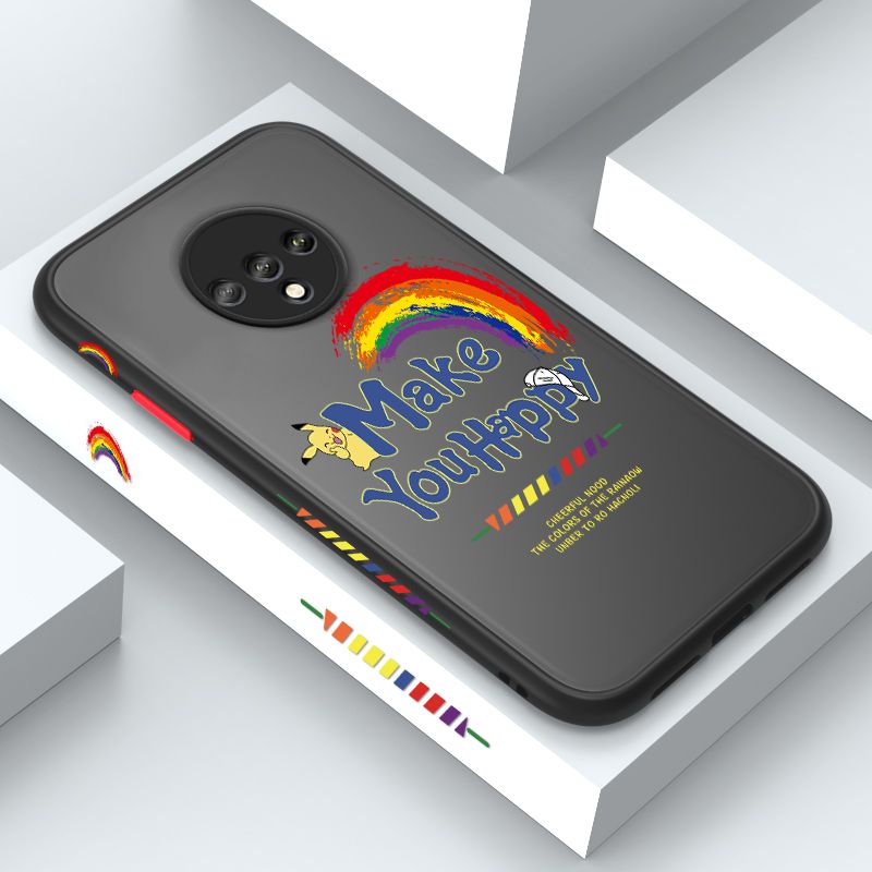 ZeroQiQi for OnePlus 7T Case Creative Cartoon Rainbow Pikachu Side Printing Cover Frosted Ultra Thin Protective Anti Fall Phone Case